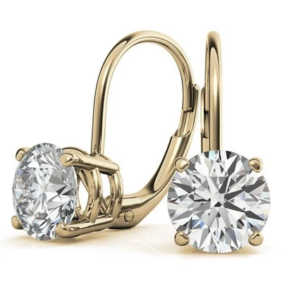 Серьги-кольца из желтого золота 14 карат с выращенными в лаборатории бриллиантами круглой огранки G/VS1 3 карата - Изображение 1 из 4