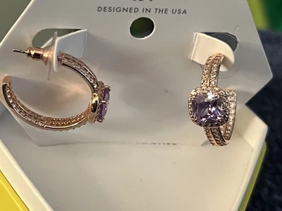 Pendientes Bomb Party Topacio Lavanda Circonita cúbica Chapado en Oro Rosa Foto 1 de 2