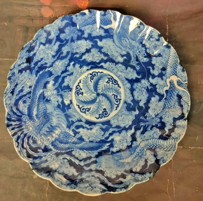 🎉 Placa carregador antiga requintada grande japonesa dragão e fênix – 40 cm - Imagem 1 de 4