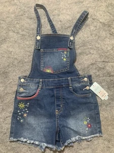NWT Cat & Jack Girl’s Blue Jean Shortalls Shorts Floral Overalls Size M(7/8) 448 - Picture 1 of 11