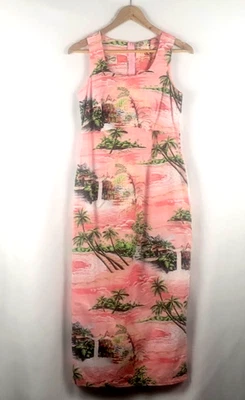 Hilo Hattie Size 6 Vintage Pink Hawaiian Island Print Sleeveless Sheath Dress - Image 1 of 4