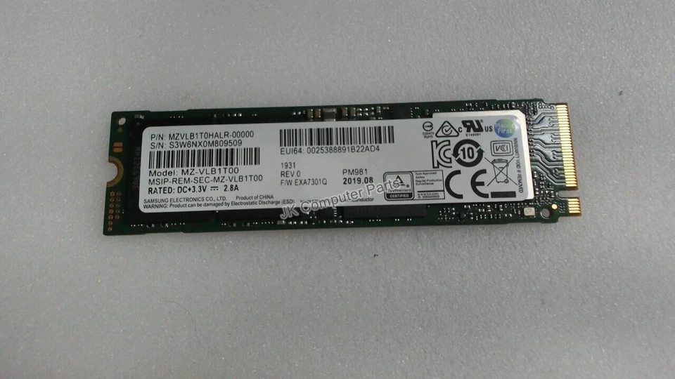1TB Samsung PM981 PCIe 3.0 NVMe M.2 SSD MZ-VLB1T00 - Image 1 of 1