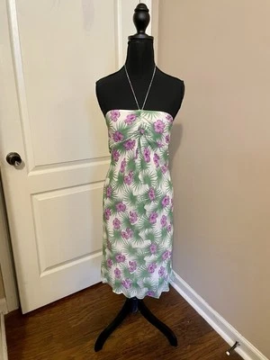 Vestido de festa floral tropical WALTER vintage anos 90 seda sem alças tamanho 2 - Imagem 1 de 4