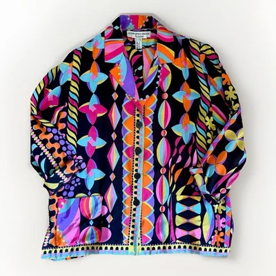 Vintage Averardo Bessi Italy 100% Silk Retro Artsy Colorful LS Blouse Women's 14 - Image 1 of 4