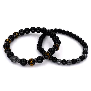 Natural Beads Black Buddha Head Beaded Men's Women's Charm Bracelets Gift - Picture 1 of 3