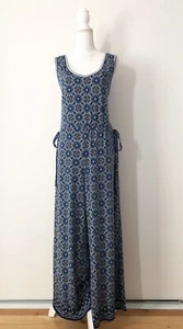 NWT $100 Max Studio Jumpsuit Culotte Graphic SizeM Navy Blue Side Ties Floral - Picture 1 of 10
