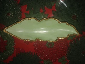 LIMOGES BLATTSCHALE MINTGRÜN 9,5" LANG GOLD & SCHWARZER RAND PORZELLAN - Bild 1 von 7
