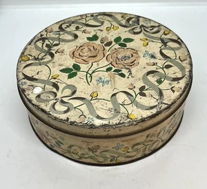 Vintage Round Tin & Lid With Roses - Picture 1 of 8