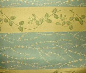 Discount Fabric DRAPERY or BEDSPREAD Teal & Gold Striped Leaf Fabric - Imagen 1 de 1