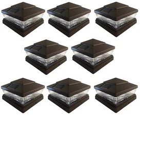 8 Pack  6x6 Brown Color Plastic Outdoor 5 LED 78Lumens Solar Post Cap Light - Picture 1 of 10
