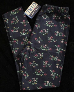 Girls Leggings VINTAGE "Genuine Girl"- by OshKosh size M(10-12) BLUE WITH FLOWER - Picture 1 of 3