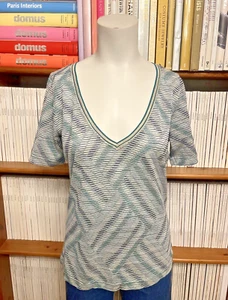 Blusa Camisa Missoni Sport Damas 46 12 14 Top Tejida Estampado Zig Zag Estampado Y2K - Imagen 1 de 11