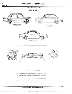 SIMCA 1000 1118 4 DOOR BERTONE 1204 CHASSIS PARTS LIST & PART NUMBERS SHEETS IMP - Bild 1 von 5