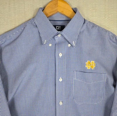 CUTTER BUCK x NOTRE DAME Size Large Sport Shirt Mens Gingham Check Cotton/Poly - Image 1 of 4