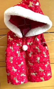  Isaac Mizrahi Girls Red Hooded Puffer Vest Size XS(4), gold unicorn/hearts,   - Picture 1 of 5