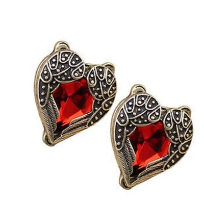 Vintage Betsey Johnson Bronze Red Crystal Heart Post Earrings 3/4" NWOT - Image 1 of 2