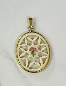 Vintage Lenox Porcelain Openwork Oval Flower Floral Pendant - Picture 1 of 3