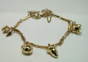 Preciosa pulsera de oro de 9 quilates de calidad con 6 dijes de oro 22181 - Imagen 1 de 5