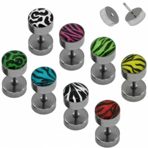 1 Paar Fake Plug Fakeplugs Ohrstecker Tunnel Leo Zebra - Bild 1 von 9