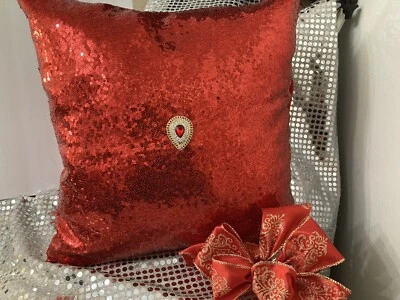 Funda de cojín roja de diseño con lentejuelas con joyas para salón café decoración Foto 1 de 4