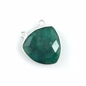 Bezel Gem Links - Sterling Silver - Large Trillion - 18mm - Emerald Dyed -1pc - Picture 1 of 3