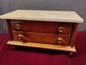 Mini Comò Portagioie con Cassetto in Legno e Piano in Marmo Misure 20x11x9 cm - Foto 1 di 4