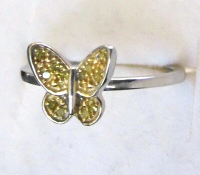 Anillo Mariposa Diamante Amarillo Natural / Talla 7 / Plata de Ley 925 / 0.1ct Foto 1 de 4