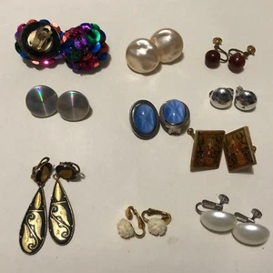 Lot of 10 Vintage Clip On Clip Back Earrings Glass Faux Pearl 03 - Picture 1 of 11