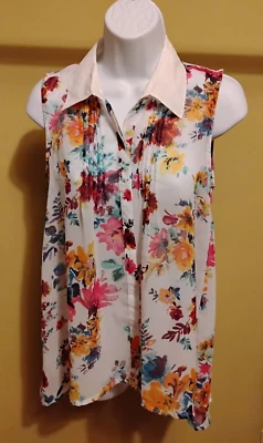 NUEVO CON ETIQUETAS $49 Colección NY Para Mujer Multicolor Floral Sin Mangas Top Blusa Camisa Talla S Foto 1 de 3
