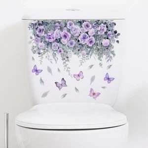 BIBITIME piante viola fiore cespuglio farfalle adesivo PVC decalcomania bagno - Foto 1 di 7