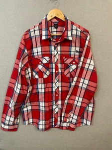 Lonsdale Mens XL Red Check Plaid Long Sleeve Button Up Casual Shirt - Picture 1 of 9