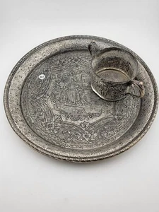 Antique 19C Silver Plate Derby Silver Repousse Plate Dutch Scenes W Engraved Cup - Picture 1 of 14