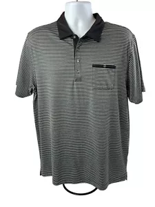 Travis Mathew Polo Shirt Mens XL Black Gray Striped Short Sleeve Golf Casual - Picture 1 of 13