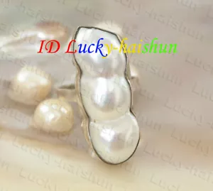 natural ONLY 30mm baroque white Reborn keshi pearls Rings 925sc #8 c2255 - Picture 1 of 2