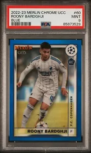 2022-23 Topps Merlin Chrome - Roony Bardghji Blue /75 Rookie RC - PSA 9 - Picture 1 of 2