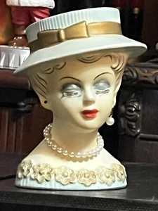 Vintage Lee Wards Exclusive Japan Lady Blue And Gold Hat And Pearls Head -issues - Picture 1 of 11