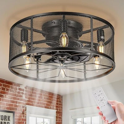 NOOKNOVA 18'' Caged Ceiling Fan Light with Remote Control Chandelier Flush Mount Light