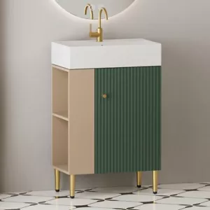 21.6" Bathroom Vanity w Ceramic Sink Cloakroom Open Shelf Storage Cabinet  - Picture 1 of 16