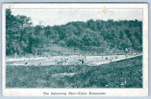 1938 Camp Kanesatake piscina Spruce Creek Pennsylvania Pa postal vintage - Imagen 1 de 2