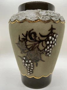 Handbemalt gemischte Medien dekorierte Kunst Keramik Vase matt beige mit braun & gold - Bild 1 von 8