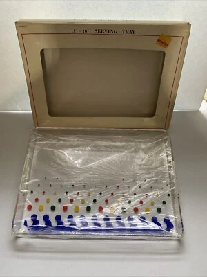 "Bandeja para servir de acrílico transparente con ondas azules y lunares de color 11"" X 16"" Taiwán" Foto 1 de 4