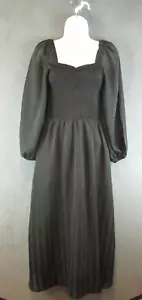 Madewell Dress Women Small Black Midi Smocked Whimsy Prairie Cottage Puff Sleeve - Picture 1 of 15