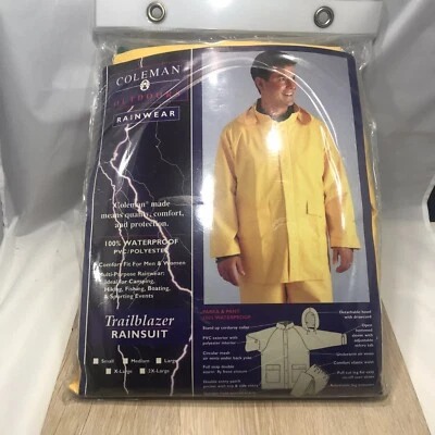 COLEMAN Traje de Lluvia Parka Chaqueta y Pantalón 2/Piezas Impermeable PVC Camping Grande -NUEVO Foto 1 de 4