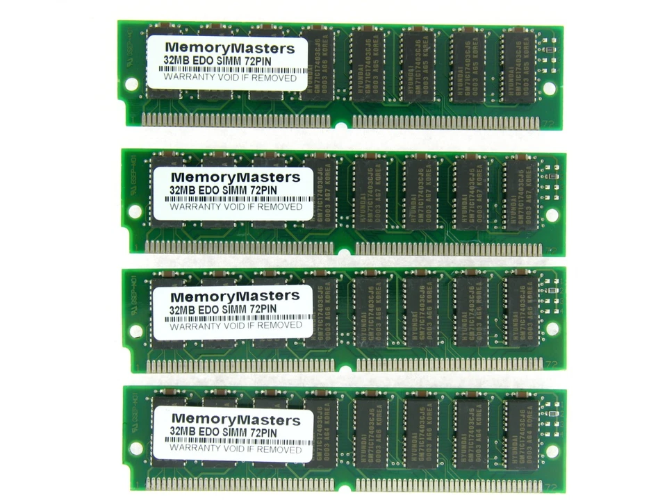 4x 32MB 72-pin 60ns EDO SIMM Non-Parity Memory 8x32 5V 128MB RAM Apple Macintosh - Image 1 of 1