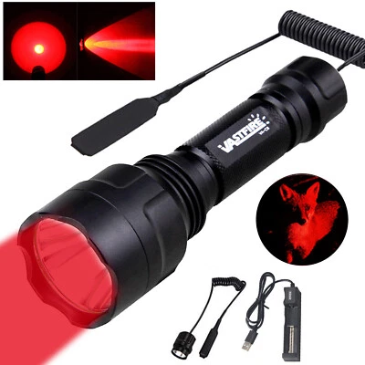 VASTFIRE 1500Yards LED Red Light Flashlight Hog Coyote Predator Hunting Torch Scope Mount