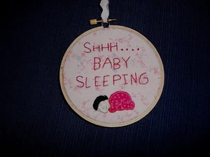 Hoop Art "Shhh....Baby Sleeping" Sign Hand Embroidered - Picture 1 of 5
