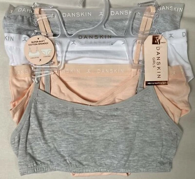 NUEVO CON ETIQUETAS BRALETTE DANSKIN NIÑAS 2 GRIS/MELOCOTÓN 3 PANTY HIPSTER DS2550 TALLA PEQUEÑA $28  Foto 1 de 3