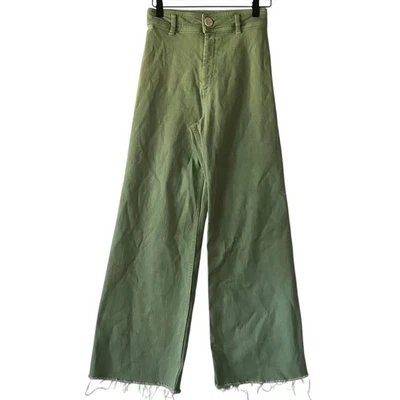 Zara Wide Leg Cropped Green Pants Womens Size 2 Frayed Hem Casual - Image 1 of 4