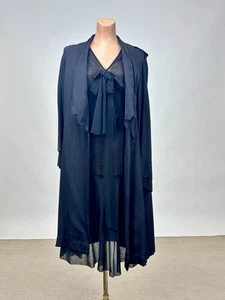 Antique 1920s Black 2 Piece Party Dress & Coat Silk V-Neck Bow Tie AS IS - Picture 1 of 16