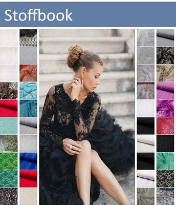 STOFFBOOK SPITZE BAUMWOLLE BEFLOCKT STRETCH STOFFE METERWARE ~69 DESIGNS #SG18 - Bild 1 von 4